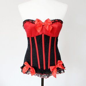 Coquette Bustier Top Red and Black Corset Lingerie Top Outerwear Summer Top B50